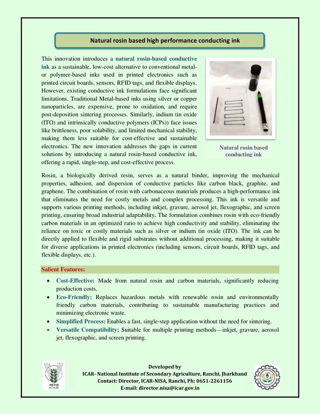 Natural Rosin Based High Performance Conducting Ink