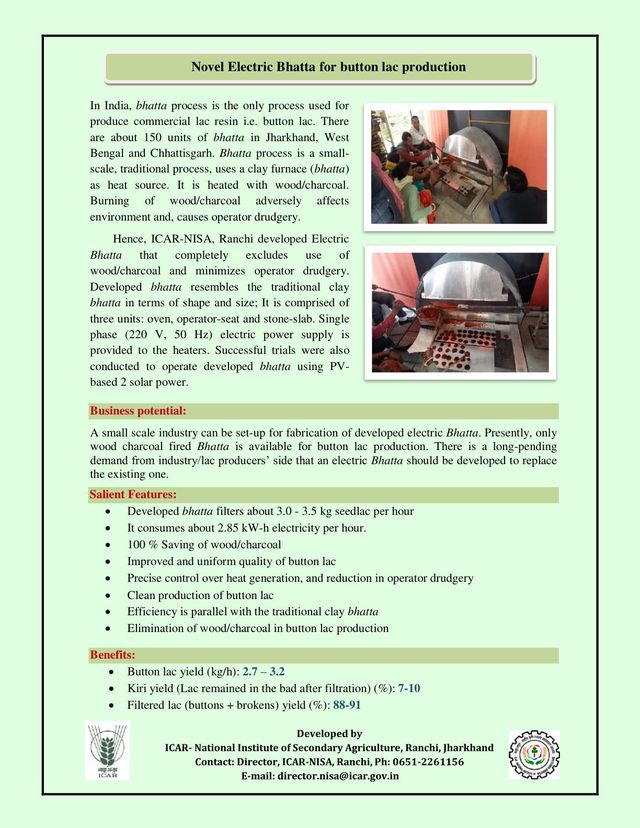 Novel Electric Bhatta for Button Lac Production